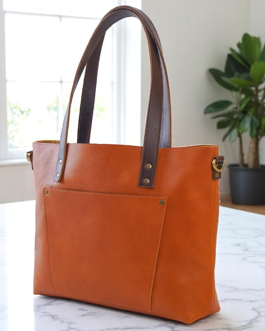 Full Grain Buffalo Leather Tote Bag: Large Laptop Work Bag