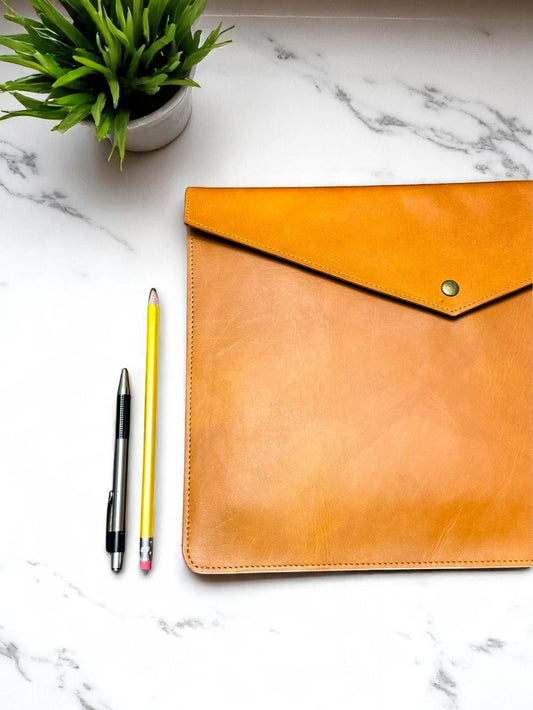 Handmade Leather MacBook Sleeve: Buffalo Crazy Horse Leather, Magnetic Closure