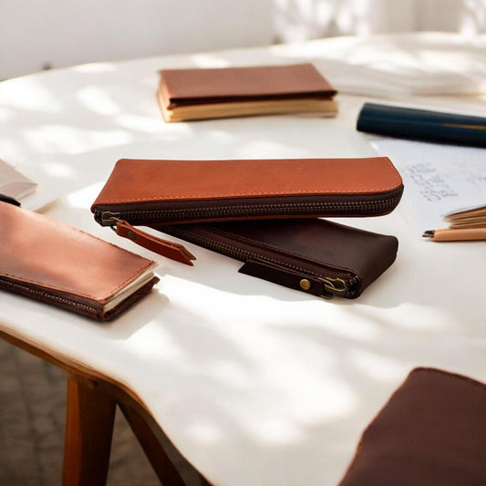 Full Grain Leather Pen Case: Handcrafted YKK Zipper, Elegant Colors