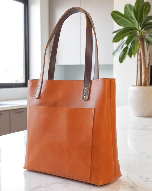 Full Grain Buffalo Leather Tote Bag: Large Everyday Laptop Work Bag