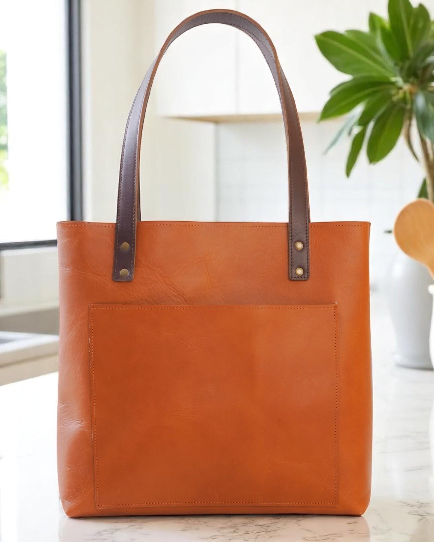 Handmade Buffalo Leather Tote Bag: Large Work, Laptop Shoulder Bag